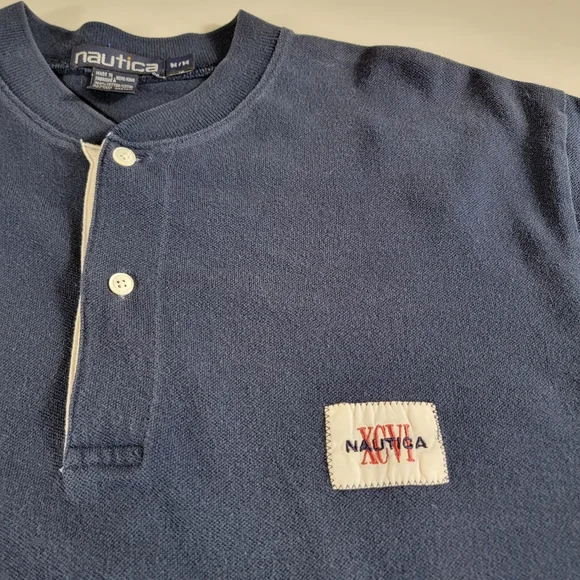 VINTAGE Nautica Polo Shirt Mens M medium Color block Sailing Rugby Cotton - Picture 3 of 7